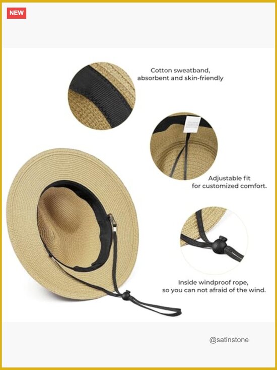 Wide Brim Straw Fedora Hat UV UPF 80+ Sun Beach Hat for Men Women main image 4
